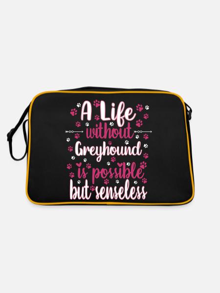 Hund Leben Liebe Hunderasse Greyhound - Retro Tasche - Schwarz/Gold - Hinten