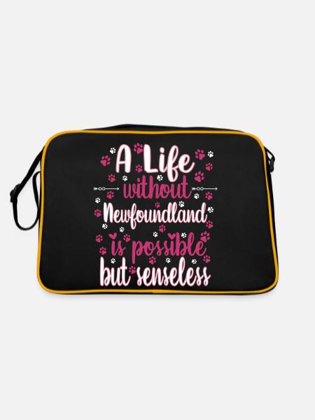 Hund Leben Liebe Hunderasse Neufundländer - Retro Tasche - Schwarz/Gold - Hinten