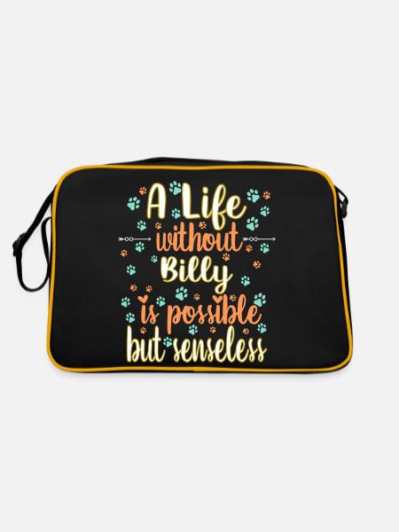 Hund Leben Liebe Hunderasse Billy - Retro Tasche - Schwarz/Gold - Hinten