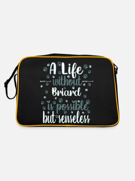 Hund Leben Liebe Hunderasse Briard - Retro Tasche - Schwarz/Gold - Hinten