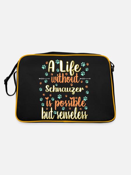 Hund Leben Liebe Hunderasse Schnauzer - Retro Tasche - Schwarz/Gold - Hinten