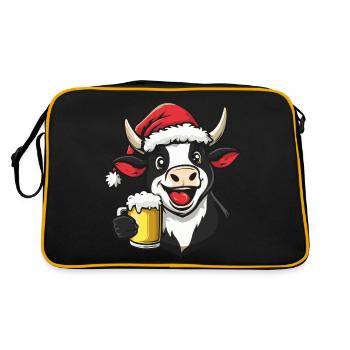 Kuh Weihnachten Bier Lustig - Retro Tasche - Schwarz/Gold - Hinten