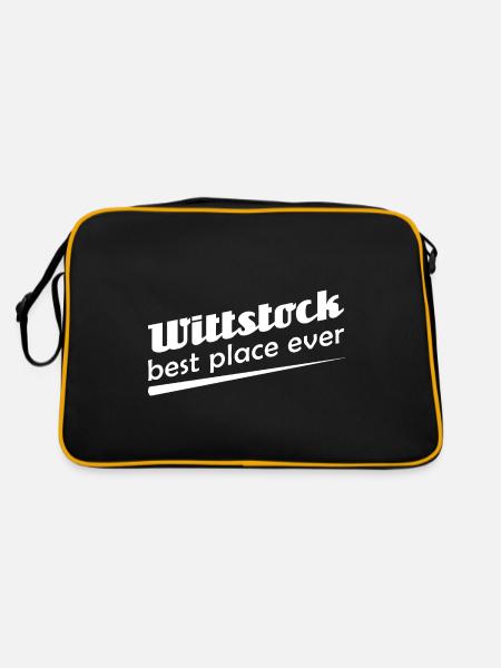 Wittstock - Stadt best place ever - Retro Tasche - Schwarz/Gold - Hinten