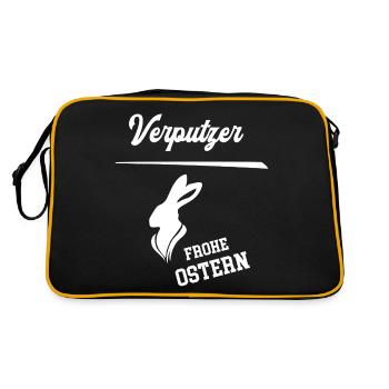 Verputzer Frohe Ostern Ostergeschenk Verputzerei - Retro Tasche - Schwarz/Gold - Hinten