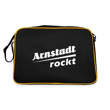 Arnstadt rockt - Textdesign mit Stadtnamen - Retro Tasche - Schwarz/Gold - Hinten