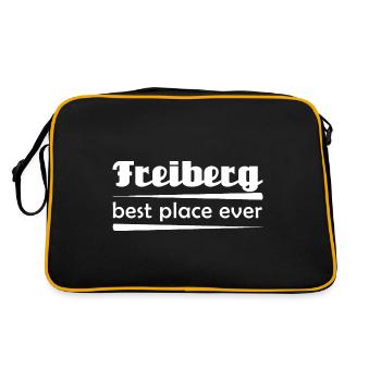 Freiberg - Stadt best place ever - Retro Tasche - Schwarz/Gold - Hinten