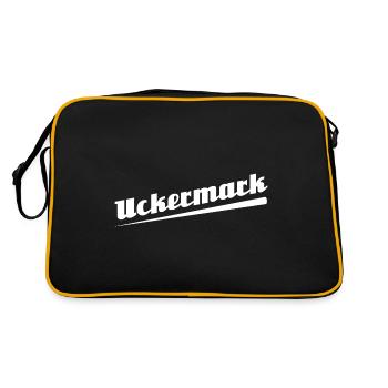 Uckermark - Textdesign mit Stadtnamen - Retro Tasche - Schwarz/Gold - Hinten