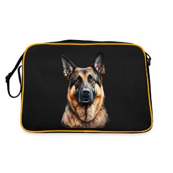 Watercolour Dog / Hund Deutscher Schäferhund - Retro Tasche - Schwarz/Gold - Hinten