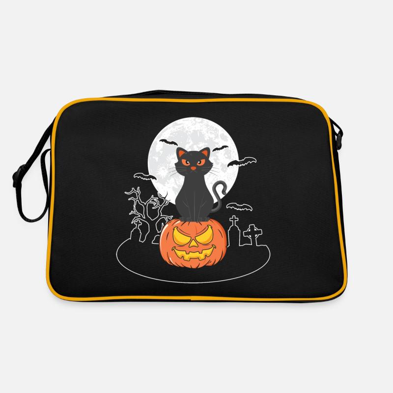 Halloween Katze Kürbis - Retro Tasche - Schwarz/Gold