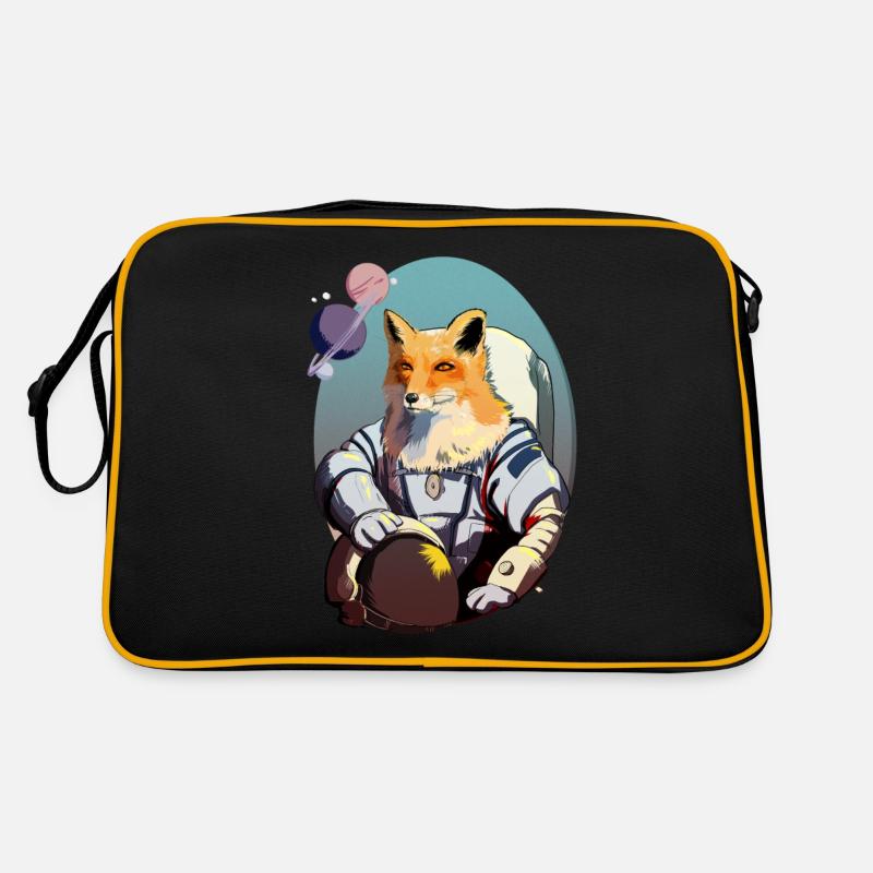 Fuchs Astronaut - Retro Tasche - Schwarz/Gold
