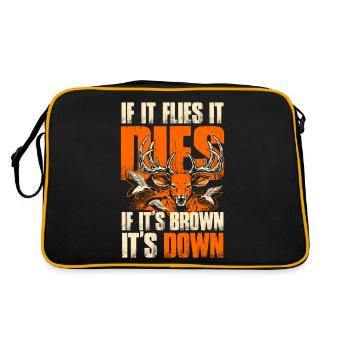 If Flies Dies, If brown Take down - Hunting - EN - Retro Tasche - Schwarz/Gold - Hinten