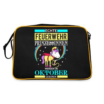 Oktober - Feuerwehr Prinzessin - Geburtstag - - Retro Tasche - Schwarz/Gold - Hinten
