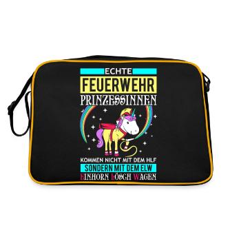 Feuerwehr Prinzessin - Einhorn Lösch Wagen - Retro Tasche - Schwarz/Gold - Hinten