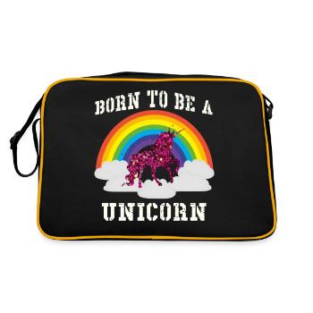 Regenbogen Einhorn - Retro Tasche - Schwarz/Gold - Hinten