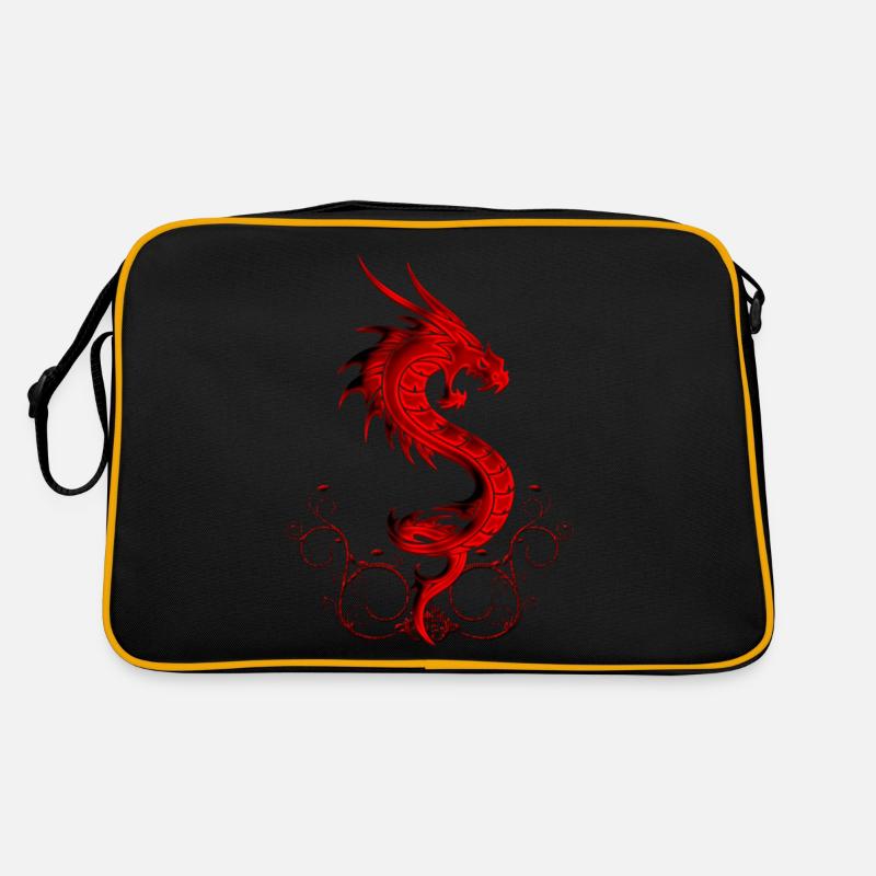 wundervoller roter chinesischer Drache - Retro Tasche - Schwarz/Gold
