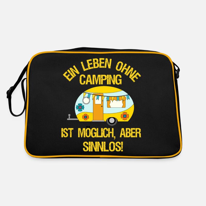 Camping Camper Van Life Retro Wohnwagen Geschenk - Retro Tasche - Schwarz/Gold