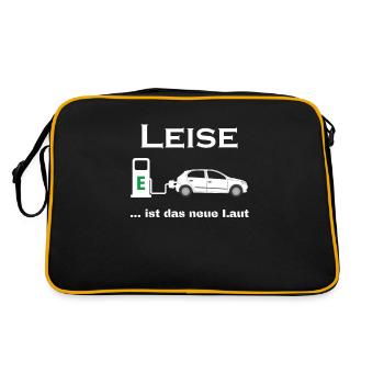 LEISE ist das neue LAUT - E-Mobilität, E-Auto, EV - Retro Tasche - Schwarz/Gold - Hinten