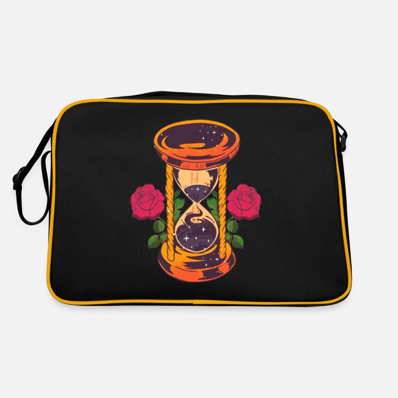 Sanduhr Mit Rosen - Retro Tasche - Schwarz/Gold