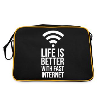 schnelles Internet - Glasfaser - nerd shirt - Retro Tasche - Schwarz/Gold - Hinten
