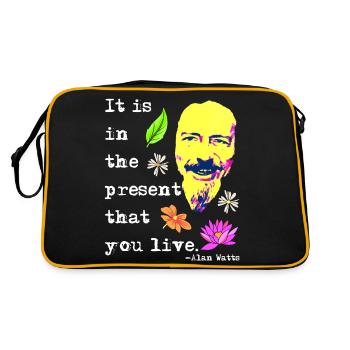 It is in the present that you live | Alan Watts - Retro Bag - black/gold - Back