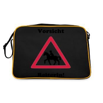 Pferde Reiter reiten - Retro Tasche - Schwarz/Gold - Hinten