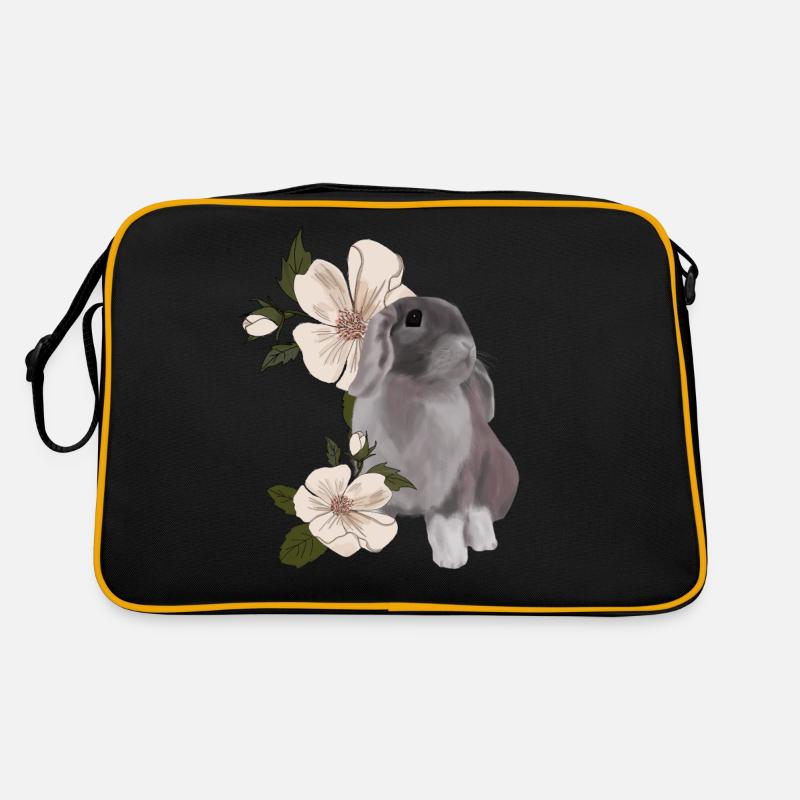 Lapin et fleur - Sac Retro - noir/or