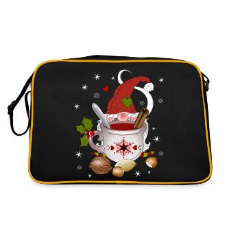 Gnom Zwerg Weihnachten Früchtetee Wichtel Nuß - Retro Tasche - Schwarz/Gold - Hinten