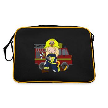 mutige Feuerwehrfrau, Feuerwehrmädchen Geschenk - Retro Tasche - Schwarz/Gold - Hinten