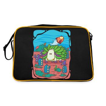 Leaf-sheep-snail visits underwater city - Retro Bag - black/gold - Back
