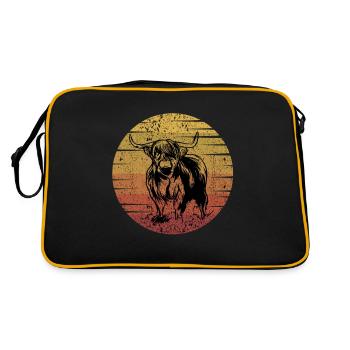Schottisches Hochlandrind - Retro Tasche - Schwarz/Gold - Hinten
