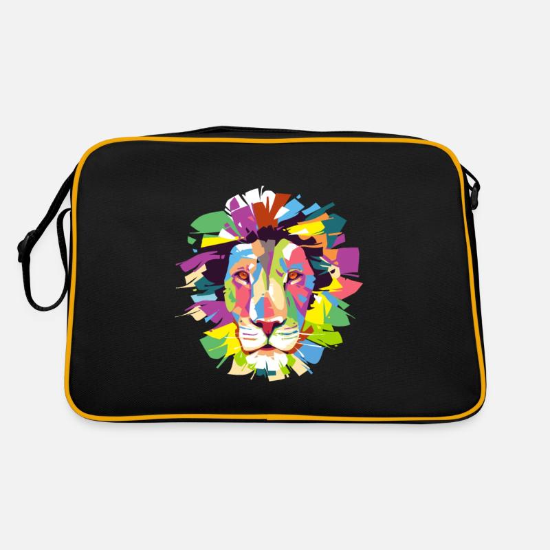 Löwe Positiv Farbig - Retro Tasche - Schwarz/Gold