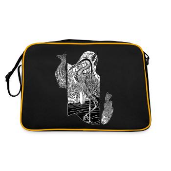 Fishing on the lake, herons in the reeds with fish - Retro Bag - black/gold - Back