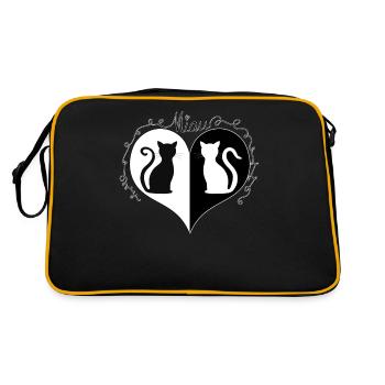 Katzen auf Herz in Schwarz Weiß. - Retro Tasche - Schwarz/Gold - Hinten