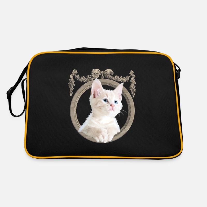 Mignon chat blanc est curieux, dans un cadre vintage Sac Retro