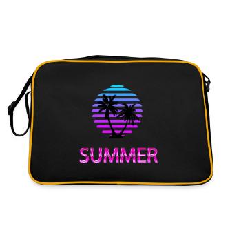 Sommer Vaporwave Palmen Strand Sonnenuntergang - Retro Tasche - Schwarz/Gold - Hinten
