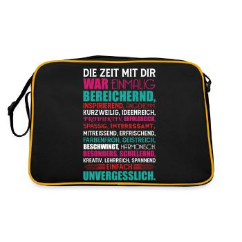 Geschenk zum Abschied Die Zeit mit dir war... - Retro Tasche - Schwarz/Gold - Hinten