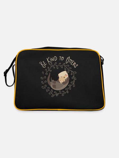 Sea Otter Lover - Be Kind To Otters - Retro Tasche - Schwarz/Gold - Hinten