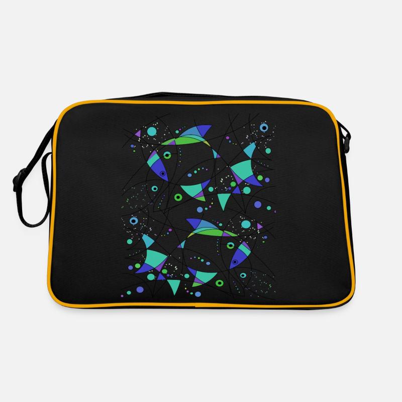 Fisch abstrakt Barsch Aquarium angeln - Retro Tasche - Schwarz/Gold