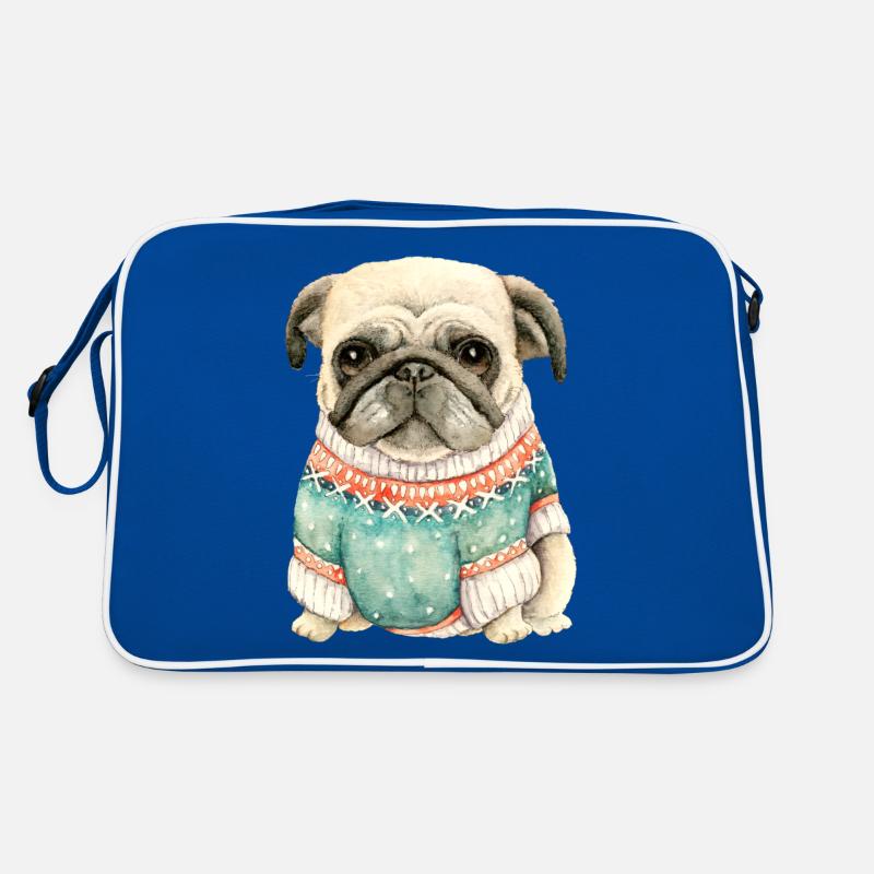 Netter Mops-Welpe im Winterpullover-Geschenk für Mopsliebe Retro Tasche