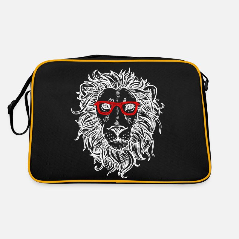 Löwe bzw. Löwenkopf mit Brille in rot Retro Tasche