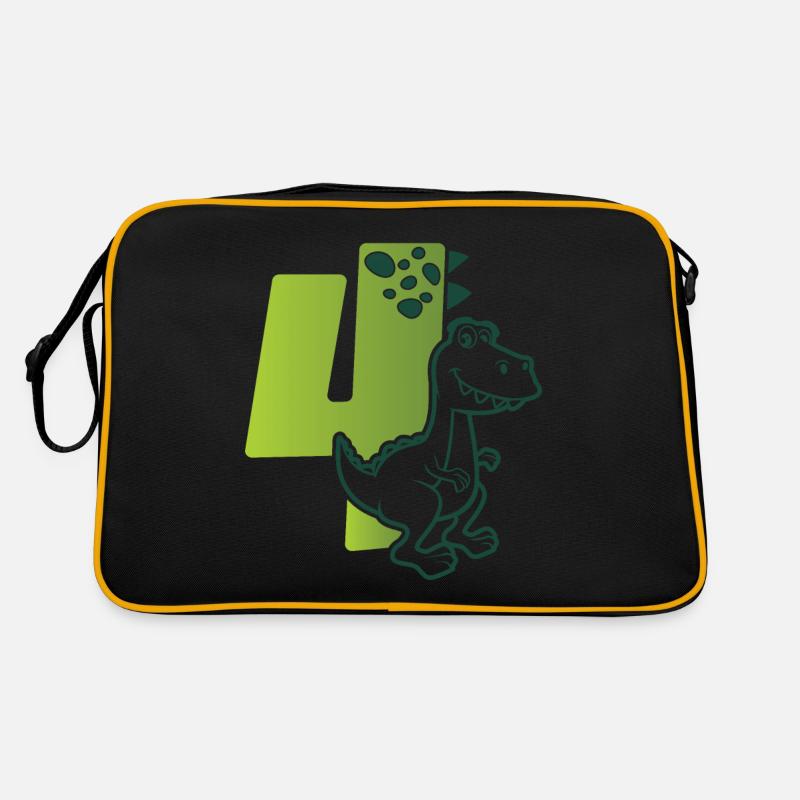 4. Kindergeburtstag Dinosaurier - Retro Tasche - Schwarz/Gold