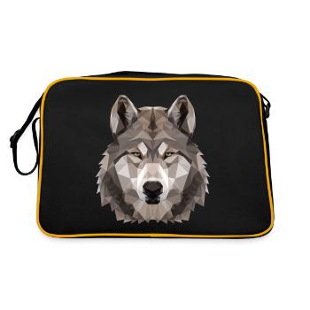 Wolf, Cooles Geschenk im Polygon Stil - Retro Tasche - Schwarz/Gold - Hinten