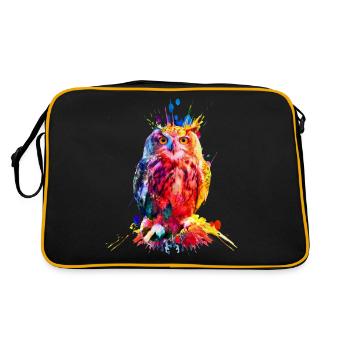 Bunte Eule, Aquarell - Retro Tasche - Schwarz/Gold - Hinten