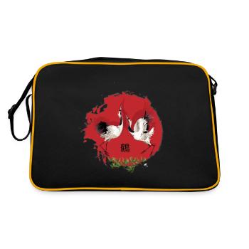 Japanese cranes in red circle illustration - Retro Bag - black/gold - Back