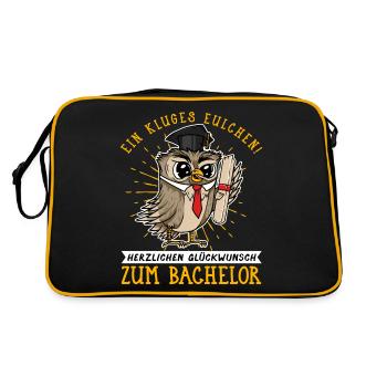 Kluges Eulchen Herzlichen Glückwunsch zum Bachelor - Retro Tasche - Schwarz/Gold - Hinten