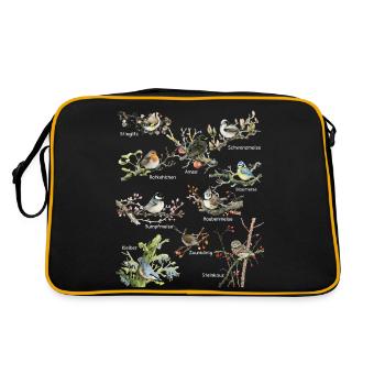 Gartenvögel Amsel Meise Zaunkönig Spatz Stieglitz - Retro Tasche - Schwarz/Gold - Hinten