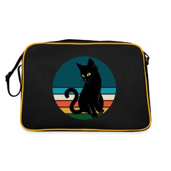 Black Cat Sitting Retro Sunset - Retro Bag - black/gold - Back