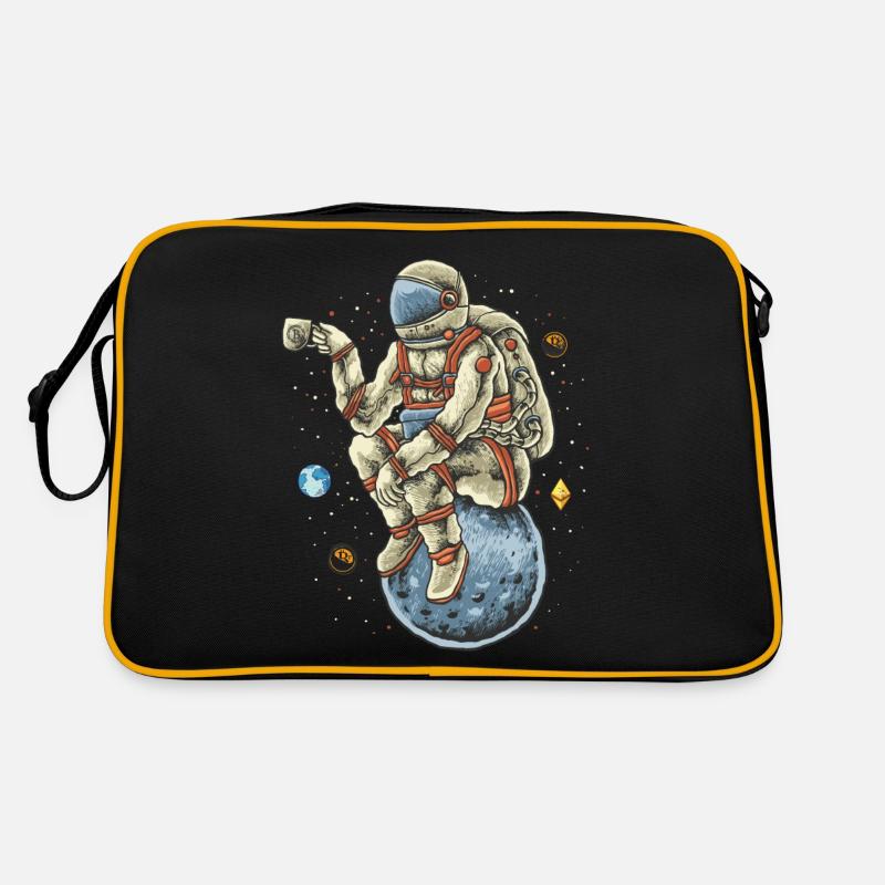 Bitcoin moon astronaut chilling cup coffee BTC ETH Retro Bag