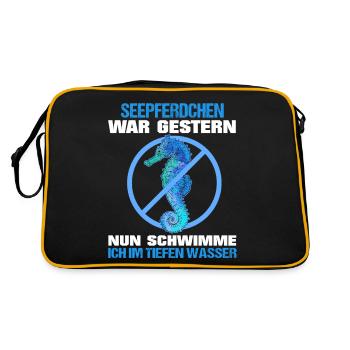 Seepferdchen gemacht Kind lernt das Schwimmen - Retro Tasche - Schwarz/Gold - Hinten