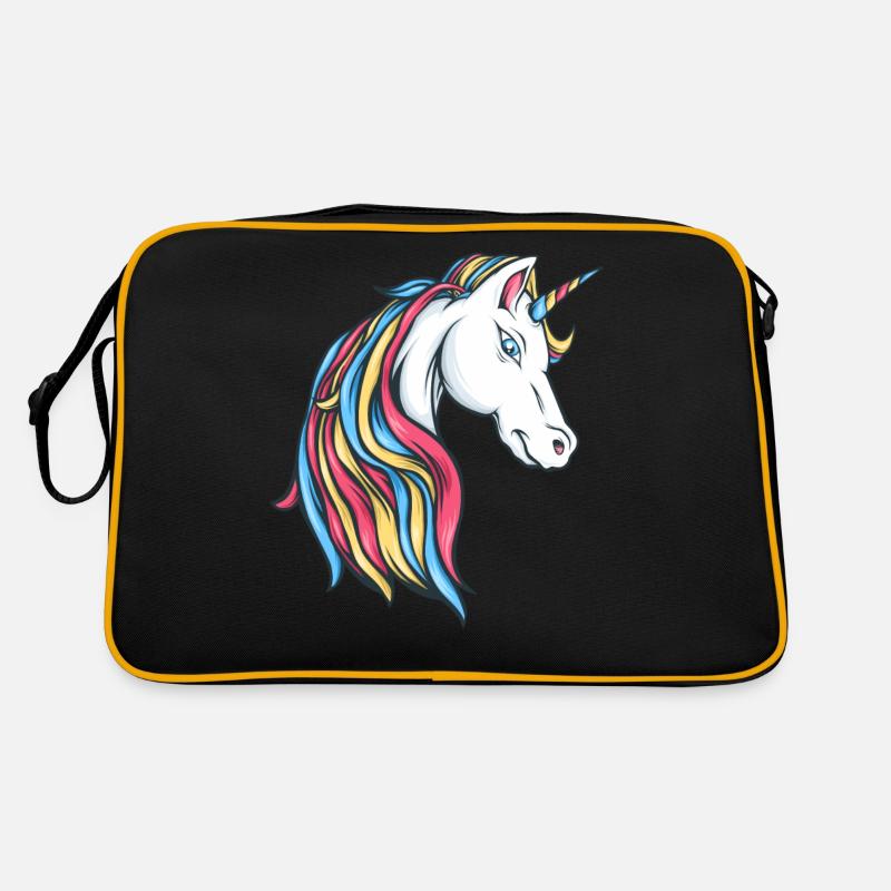 Regenbogen Einhorn Unicorn Rainbow bunte Einhörner - Retro Tasche - Schwarz/Gold